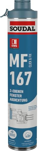 Soudal MF 167 Click & Fix Hellgrau 750ml - Elastischer Füll- und Dämmstoff - Luftdichter Montageschaum für Fenster & Türen - 12er Packung