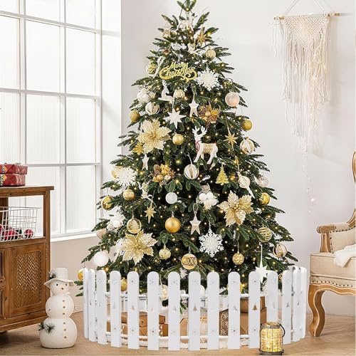 Weihnachtsbaum Zaun, Weiß Weihnachtsbaumzaun Höhe auf 42cm - Weihnachtsdekoration für den Außenbereich Wiederverwendbarer Weihnachtsbaumzaun als Barriere für Hunde, Katzen und Kinder/35Stück