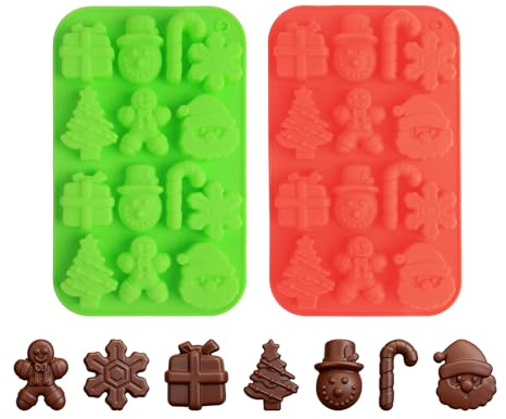 Silikonform Weihnachten, 2 Packungen Pralinenform Silikon, Silikon Backform Gießform Weihnachten für Gelee, Süßigkeiten, DIY Backen Kekse, Lebkuchenmann Kuchendekorationen, Eiswürfelform