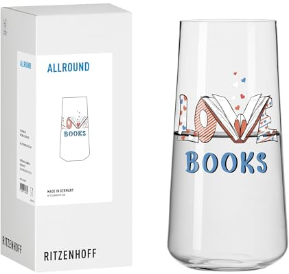 RITZENHOFF 8272001 Allroundglas 600 ml - Serie Bücher - mit Spruch LOVE BOOKS - Made in Germany