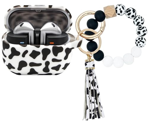 Bavane Case Compatible with Samsung Galaxy Buds 3 Cover and Galaxy Buds 3 Pro Cover (2024), Wireless Charging Silicone Cute Protective Case with Bracelet Keychain for Women Men (Cow)
