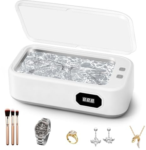 AOOTE Lavatrice Ultrasuoni Occhiali, Pulitore Ultrasuon, Pulitore ad Ultrasuono USB, Con modalità di Pulizia, Funzionamento one-Touch per la Pulizia Gioielli, Monete, Rasoi, Protesi