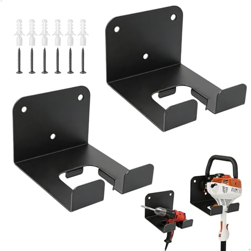 lemgyiamz Brush Cutter Holder, Wall Mount for Lawn Mower, Hook for Garden Tools with Screws for Garage or Tool Shed, Black, 2 Pieces