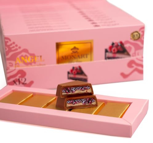 Monart Chocolatier Angel Cheesecake Chocolate with Raspberry Cheesecake – Individually Wrapped Pieces – 28g x 5 Bars (140g Total) (Pack of 1)