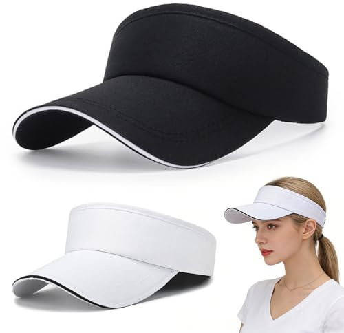 Unisex Visor Cap Sonnenhut, Einstellbar Sommerhut mit Klettverschluss 2 Stück, Atmungsaktiv und Schweißabsorbierend, für Golf, Radfahren, Angeln, Laufen, Tennis, Outdoor(Schwarz+Weiß)