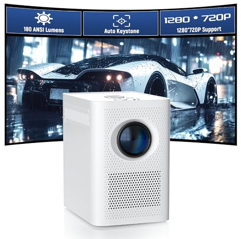S30 Vidéo Projecteur Mini Bluetooth 1280 * 720P, Android 7.1 HD, Portable pour Films Extérieurs, Compatible Smartphones, Ordinateur Portable, USB, Parfait pour Maison, Chambre et Extérieur (Blanc)