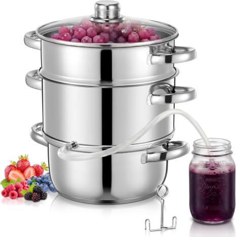 FOHERE Extracteur de Jus Vapeur 5L | Extracteur de Jus à Vapeur 2-en-1 – Idéal pour Jus Maison, Gelées et Confitures