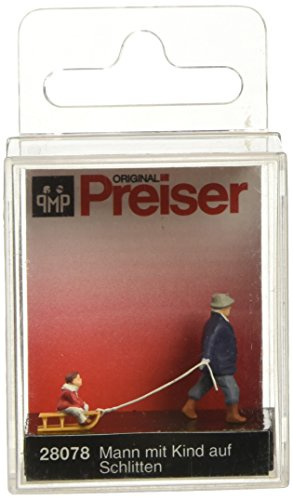Preiser 1/87 Ème - PR28078 - Model Railway - Man Pulling 1 Child in 1 Sledge,28078