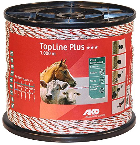 AKO Weidezaunlitze TopLine Plus (weiß/rot, 400 m Länge, TriCOND Leitermaterial, Tierzaun, Zubehör Weidetiere, Tierzubehör) 449523