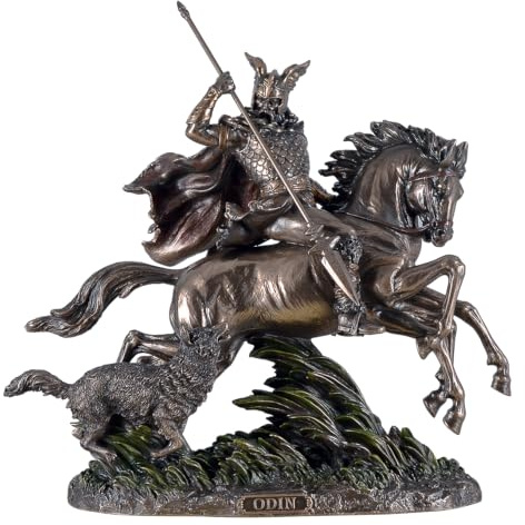 Veronese by Joh. Vogler GmbH Göttervater Odin auf 8 füssigem Pferd Sleipnir mit Wolf + Speer bronziert Sammel Figur, aus Kunststein, von Hand bronziert und coloriert, Veronese Kollektion, 708-5997