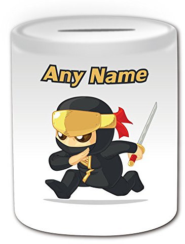 Ninjutsu Spardose mit Kampfkunst-Motiv, personalisierbar, Weiß – jeder Name/Nachricht auf Ihrem einzigartigen – Sparschwein – Kung Fu Japan Ninjitsu Ninja