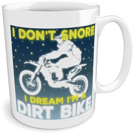 Black Raven Design - I Don't Snore I Dream I'm a Dirt Bike, Ceramic Mug, 11fl oz