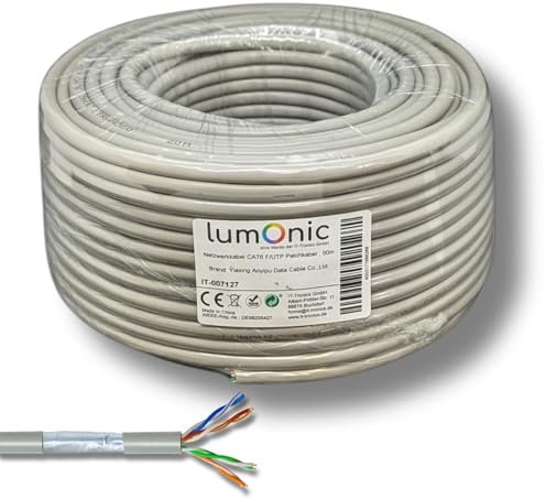 Lumonic 50m cable de red CAT 6 F/UTP I Cable Cat6, cable Gigabit Lan, cable Ethernet I Cable patch flexible apantallado, para uso interior hasta 250 M