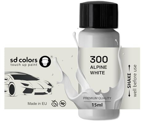 SD COLORS Peinture de retouche blanche alpin 300-15 ML - Pour réparer les rayures et les éclats - Code couleur 300 - Blanc alpin (peinture + vernis)