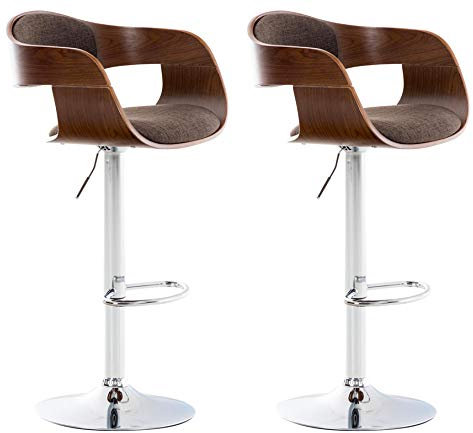 CLP 2er Set Barhocker Kingston Mit Stoffbezug Und Hochwertiger Polsterung I Höhenverstellbare Barstühle Mit Drehbaren Sitzen, Farbe:walnuss/braun