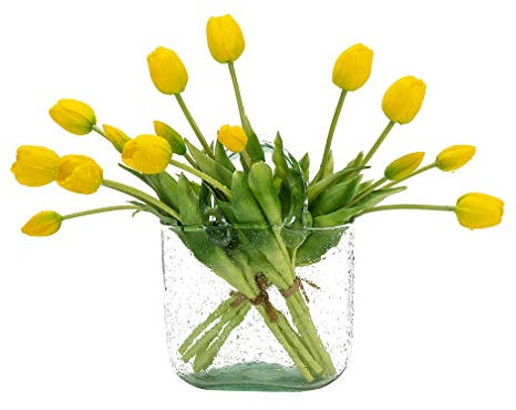 DUYONE 15pcs künstliche Tulpen Blumen, Real Touch Latex Bouquet, gefälschte Tulpen für Büro Hochzeit Party Home Küche Garten Dekoration(Gelb, 15 Stück)