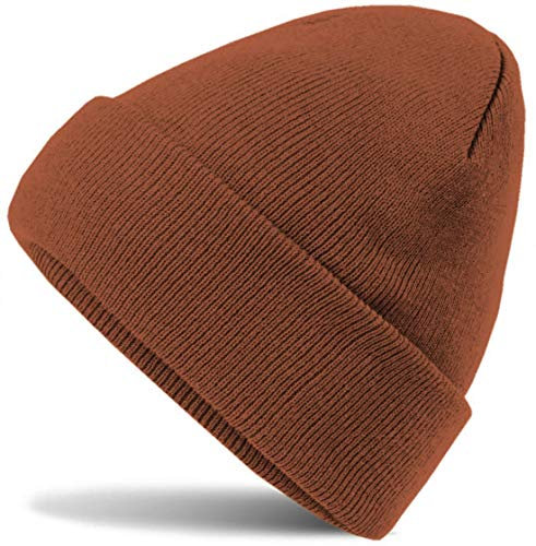 HatStar Wintermütze | Damen Beanie Mütze | Herren Feinstrick Beanie | für Frauen Männer Unisex | Cuffed Hats Weich & Warm (Hellbraun Rust)