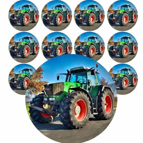 Essbarer Tortenaufleger Traktor // Tortendekoration Bauernhof, Trecker // 20cm (Tortenaufleger (Oblate)+12 Muffinaufleger Oblate)