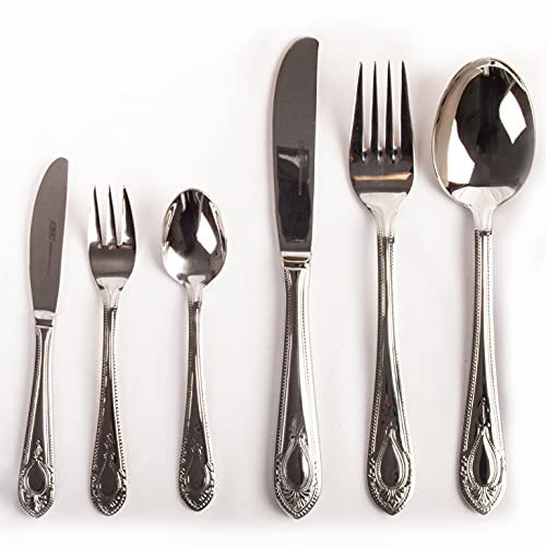 Franquihogar - Set de cubiertos acero inoxidable 18/10 pulido, cubertería de 36 piezas para 6, hostelería - cuchara, cuchillo, tenedor, cucharilla y tenedor postre, cuchillo postre - Toscana 1285