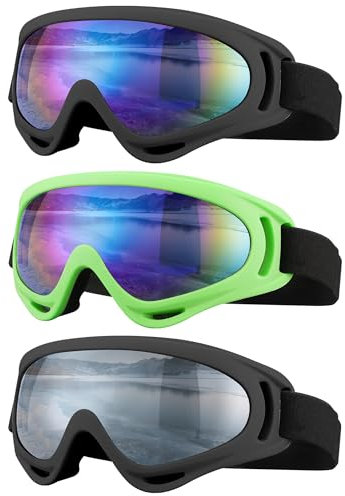 SixYard Ski Goggles, Motorcycle Goggles, 3 Pack Snowboard Snow Goggles for Men Women Adult Youth (Style 1)