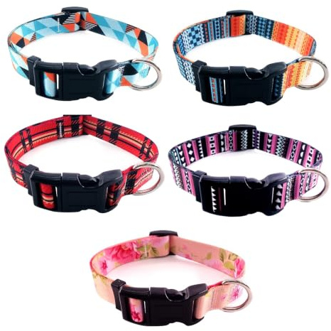 JZK 5 x Bunte Hundehalsbänder für kleine und mittelgroße Hunde, Welpenhalsband, Nylon Weich Verstellbare Hundehalsbänder mit Schnalle, Identifikationshalsband für kleine Hunde
