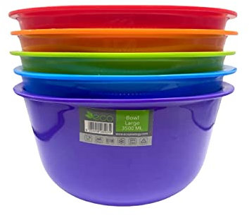 Reusable ECO Unbreakable Colourful Plastic Bowls Set-of-4 - Shatterproof - 100% Food Safe - Perfect for Camping, Indoors, Outdoors, and picnics (Large 3500ml, Rainbow)