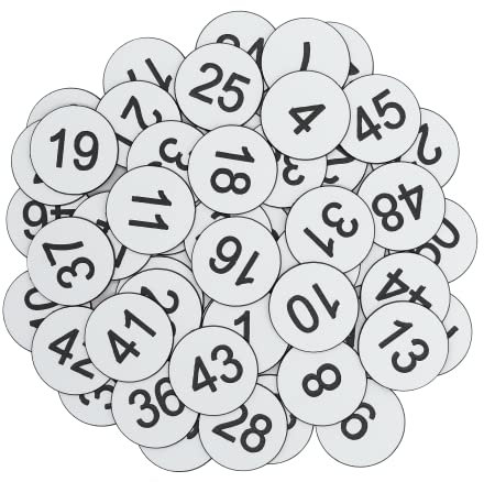 StayMax Nummernschilder aus Kunststoff, graviert, nummeriert, ohne Loch (1–100, Weiß)