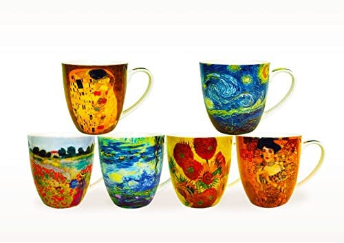heritage Set of 6 fine Bone China Assorted Artist Design DH Mugs