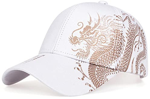 XKUN Cap Drucken Chinesischer Drachen Totem Männer Baseballkappen Frauen Sommer Snapback Hut Outdoor Sonnenschutz Cool-White,56-58Cm
