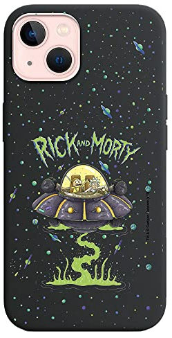 Personalaizer Originalhülle kompatibel mit iPhone 13, Schwarz mit einem Design von Rick und Morty UFO