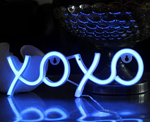 DAKABUKA XOXO Blue LED neon light sign Night Lights For Wall Decor Light Up Signs For Birthday Gift Kids' Bedroom Party Hotel Restaurant Bar (USB Battery Powered)