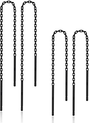 Schwarz S925 Sterling Silber Threader Ohrringe für Frauen - 2 Paare Kette Dangle Drop Ohrringe (2.4in/3.5inch)