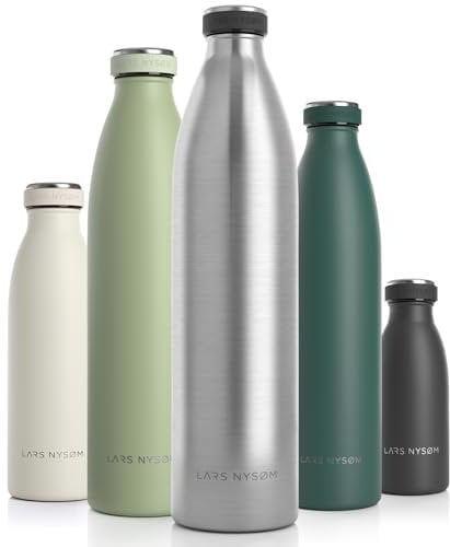 LARS NYSØM Edelstahl Trinkflasche 350ml, 500ml, 750ml, 1L, 1 5 liter | Thermosflasche Kohlensäure geeignet | Auslaufsichere Wasserflasche für Sport, Outdoor, Schule (Stainless Steel, XL 1500ml)