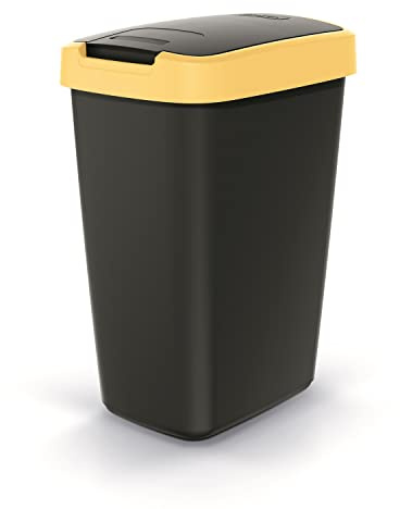 Keden Compacta Q Mülleimer mit Schwing- und Klappdeckel 12L Kunststoff Mülltrennung Abfallbehälter Recycling Abfallsammler (Schwarz/Hellgelb)
