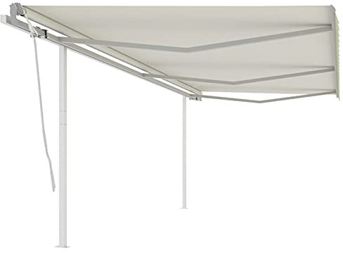 ZEYUAN Gelenkarmmarkise Einziehbar mit Pfosten, Sichtschutz Balkon, Balkon Markise, Seitenmarkise, Klemmmarkise, Sonnenvorhang, Balkonmarkisen, 6x3 m Cremeweiß