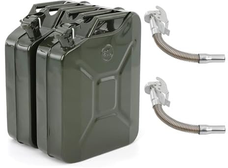 Trintion 2Pcs Jerry Can Metal Petrol Can with Spout Motorcycle Fuel Store Container 20L for Store Petrol Diesel Green