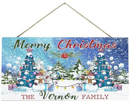 Weihnachts-Schneemann-Merry-Haustürschild, Bauernhaus-Veranda-Dekoration, Weihnachts-Willkommens-Türdekoration, Weihnachts-Haus-Gast-Tür-Dekoration Runder Wandspiegel in Schwarz (Blue, One Size)