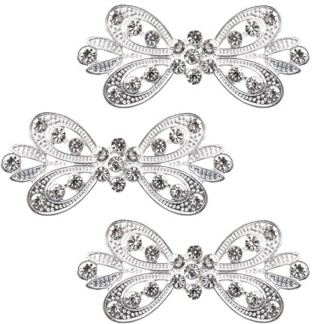 WANDIC Cloak Clasp Fasteners, 3Pcs 5.8CM Silver Cape Clips with Rhinestone Vintage Cardigan Fastening Clips for Clothing Sweater Shawl
