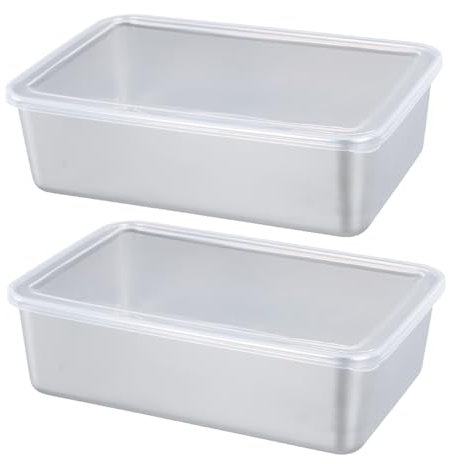 Paquete de 2 Tamaño Mediano Contenedor Alimentos Frescos con Tapa, Recipientes de Alimentos para Nevera, Plato Cuadrado de Acero Inoxidable Organizador Nevera
