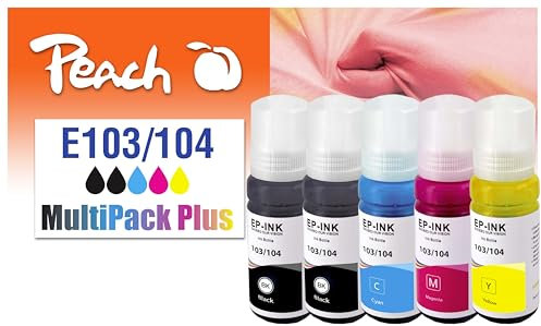 Peach E103/104 Spar Pack Plus Druckerpatronen (2xBK, C, M, Y) ersetzt Epson No. 103, No. 104 für z.B. Epson EcoTank ET -2710, Epson EcoTank ET -2710 Unlimited, Epson EcoTank ET -2711