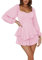 Loalirando Robe Femme à Volant avec Shorts Intégrés Mini Robe à Manches Longues Lanternes Epaules Dénudées Chic Elégante, Rose A, M