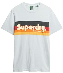 Superdry Herren Gestreiftes Cali T-Shirt mit Logo Meersalz Blau Strukturiert S