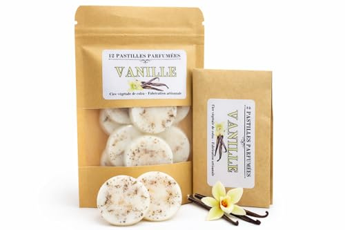 VANILLE - Pastilles parfumées, Cire végétale de colza, Fondants parfumés, Pour brûle parfum. (12 Pastilles)