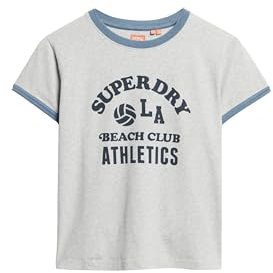 Superdry Damen Athletic Essentials Beach Graphic Ringer T-Shirt Grau Meliert 34