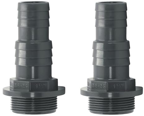 HAF® 2X PVC Druckschlauchtülle mit 32/38mm Schlauchtülle x 1 1/2 Außengewinde - Schlauchtülle aus grauem PVC-U für Poolverrohrungen und vieles mehr...Qualität: Made in Europe. Menge: 2 Stück