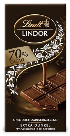 Lindt LINDOR Tafel 70% Kakao | 100g Schokoladentafel | Extra dunkle Schokolade mit zartschmelzender Füllung