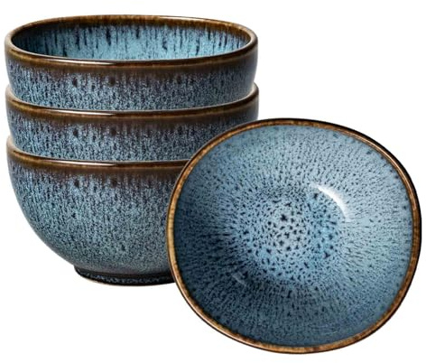 Villeroy & Boch like. by Lave Glacé Reisschüssel 4er Set, Steingut, Schüssel Für Reis, Brei, Suppen, Müsli Und Dessert, 11,5 Cm Ø, Türkis, Spülmaschinensicher, Mikrowellengeeignet