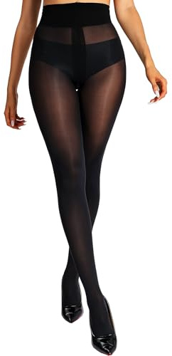 HOTBOSS Unbelievable Durability Tights, Rip Resistant Pantyhose, 40D Semi Sheer High Waist T-Crotch Strong Tights for Women, Black-L