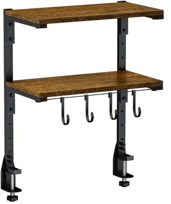 AUATRONNE Klemm-Schreibtischregal, 33 cm über oder unter dem Schreibtisch, 2-stöckiges Regal, verstellbares Metall-Ablage-Tablett für Spielgeräte oder Büro-Schreibtischzubehör und mehr, Braun