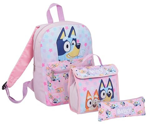Bluey Set de Mochila niñas Set de 3 Piezas Bundle con Mochila, Bolsa de Almuerzo y Estuche Regalo para la Vuelta al Cole